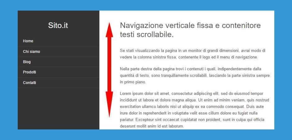 Layout responsive con navigazione fissa e contenuti scrollabili